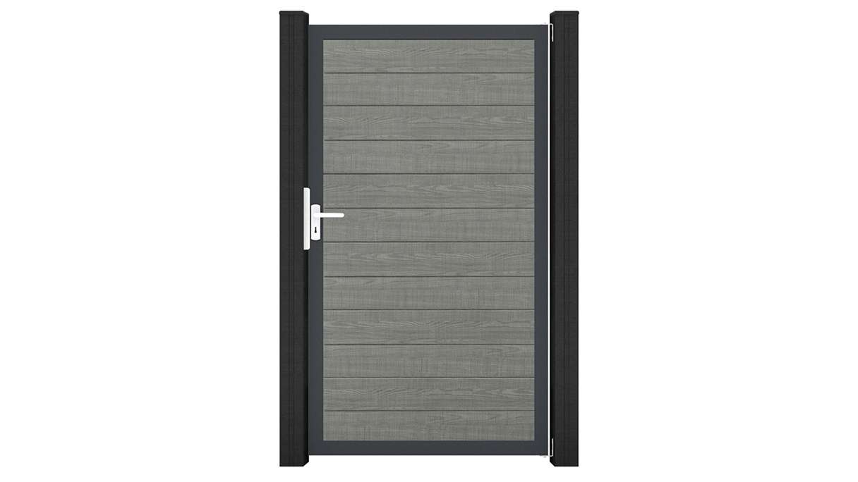 planeo Gardence Simply Small - Cancello universale in PVC Grey Ash Cut con telaio in alluminio 100 x 180 cm