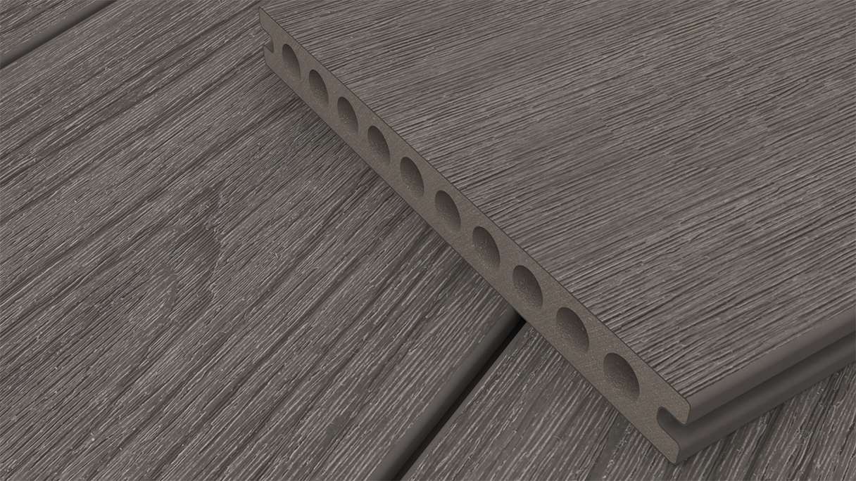 planeo MAXLine Nature - WPC CoEx lame de terrasse XL gainée chambre creuse - gris foncé 3m structuré/lisse brossé