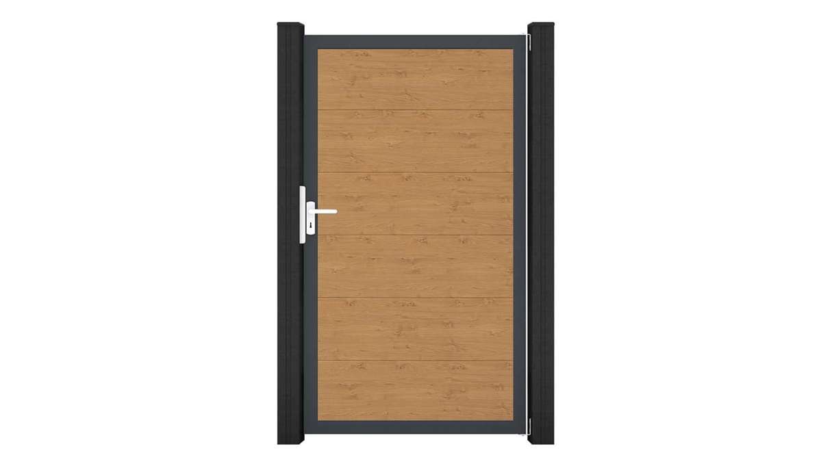 planeo Gardence Simply - Cancello universale in PVC, finitura rovere naturale con telaio in alluminio, 100 x 180 cm