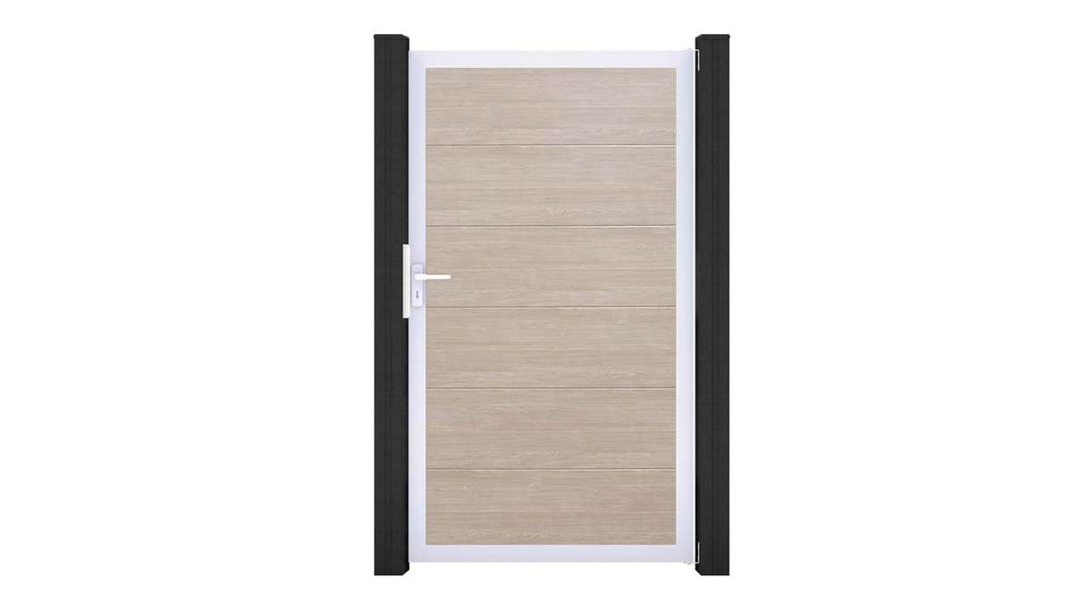 planeo Gardence Simply - Cancello universale in PVC Sheffield Oak con telaio in alluminio 100 x 180 cm