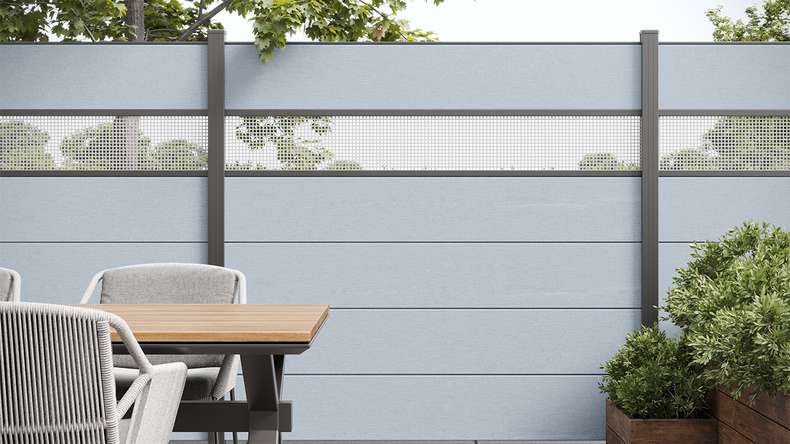 planeo Gardence Simply - Clôture PVC à emboîter Carré gris argenté 180 x 180 cm
