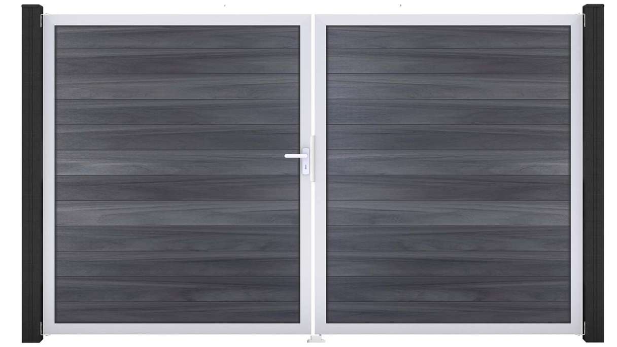 planeo Gardence Strong - Cancello BPC - a 2 ante, grigio pietra, co-ex con telaio in alluminio