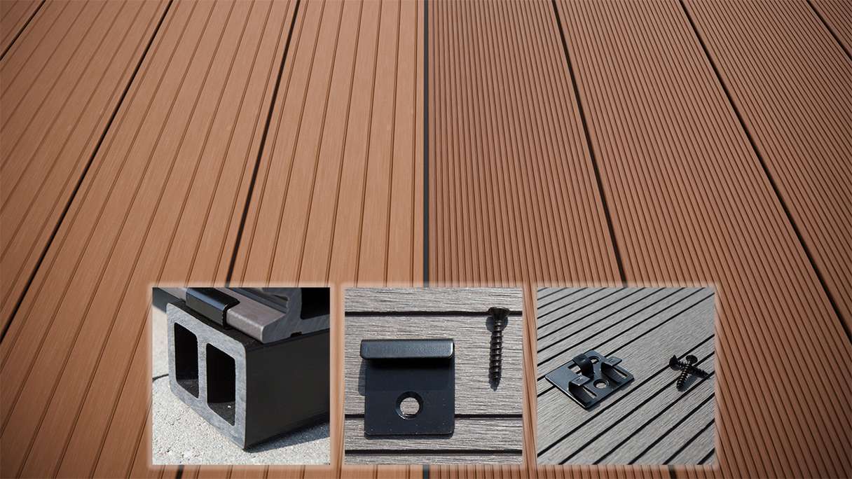 planeo LightWood WPC decking set completo tavola a camera cava - marrone chiaro scanalato/scanalato