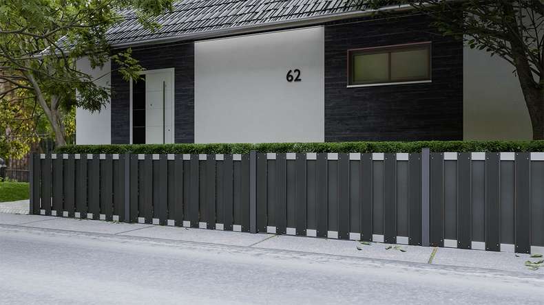planeo Gardence Premade - BPC recinzione da giardino anteriore antracite con traversa EV1 argento 180 x 90 cm