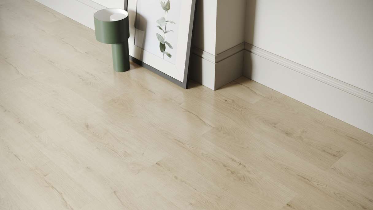 planeo Rigido Vinile ad incastro - SolutionX 2in1 Oak Cream White | Isolamento acustico integrato (ECF-0074)