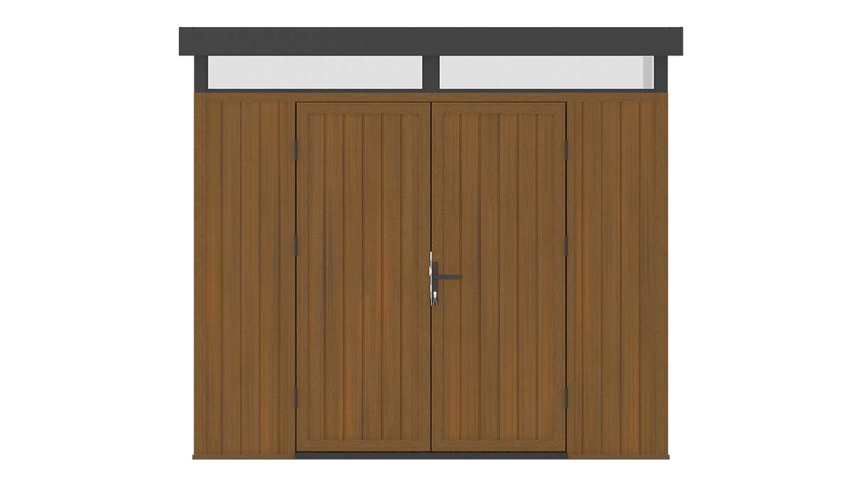 planeo WPC CoEx Flachdach Gartenhaus M - Burma Teak 250 x 250 x 226.5 cm