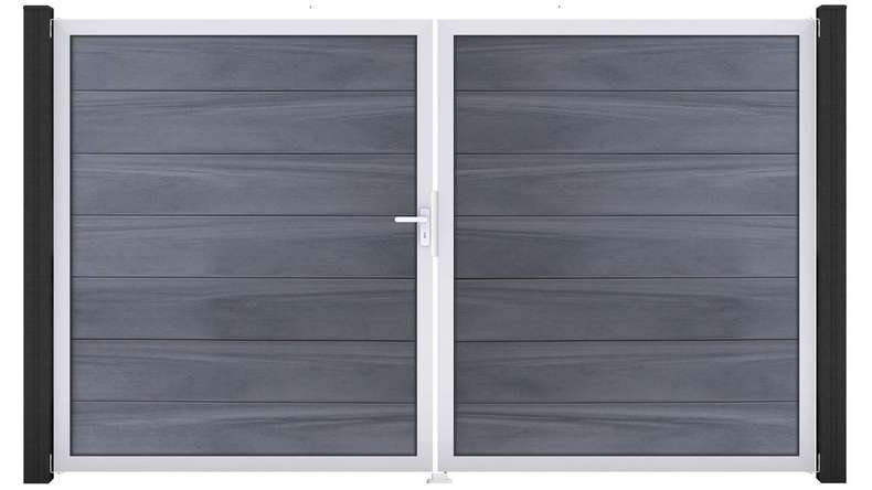 planeo Gardence Strong XL - Cancello BPC - a due ante, grigio pietra, co-ex con telaio in alluminio 