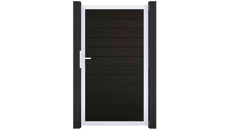 planeo Gardence Strong - Porte composite universelle 2 vantaux Noir avec cadre aluminium argent 150x180x4cm