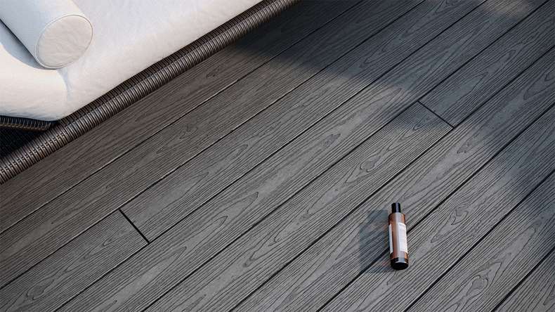 planeo CoEXWood WPC decking set completo di tavole massicce - cemento grigio/testurizzato