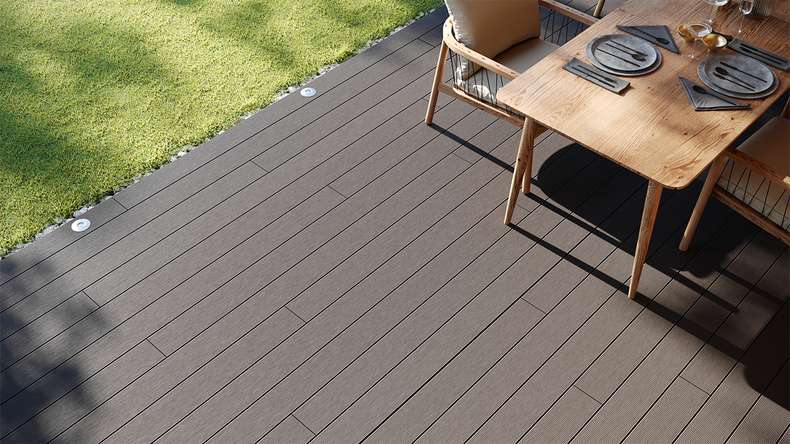 planeo LightWood WPC Lame de terrasse alvéolaire - gris clair 3.6m rainuré/cannelé