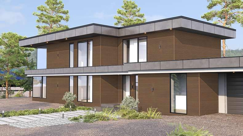 planeo LINEA Wide - Bardage de façade en WPC CoEx, teinte Ipe brun, 2900 x 181 mm