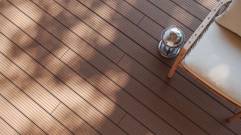 planeo LineWood WPC Pannello per decking solido - marrone chiaro scanalato/scanalato