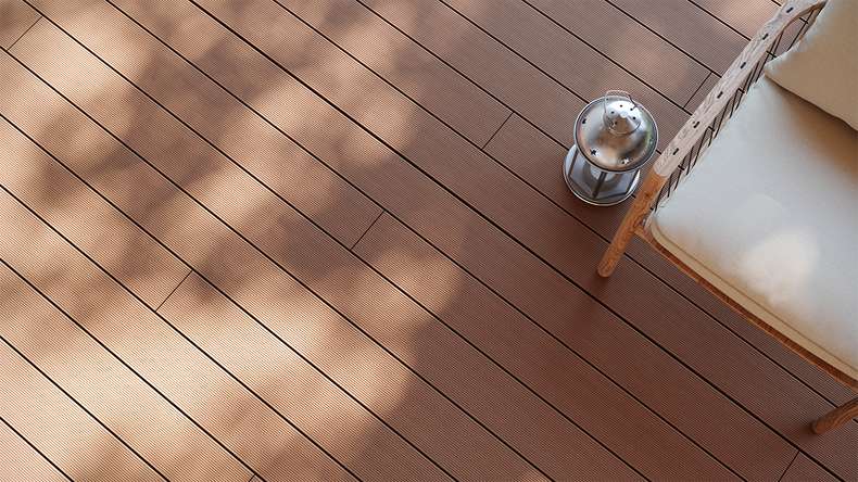 planeo LineWood WPC Pannello per decking solido - marrone chiaro scanalato/scanalato