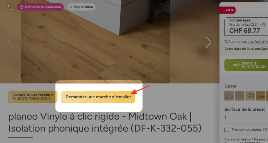 Treppenstufen-Anfrage auf der Produktdetailseite starten