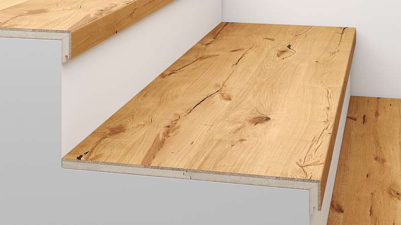 gradino in parquet planeo tipo B - angolo di copertura a scatto in alto e in basso