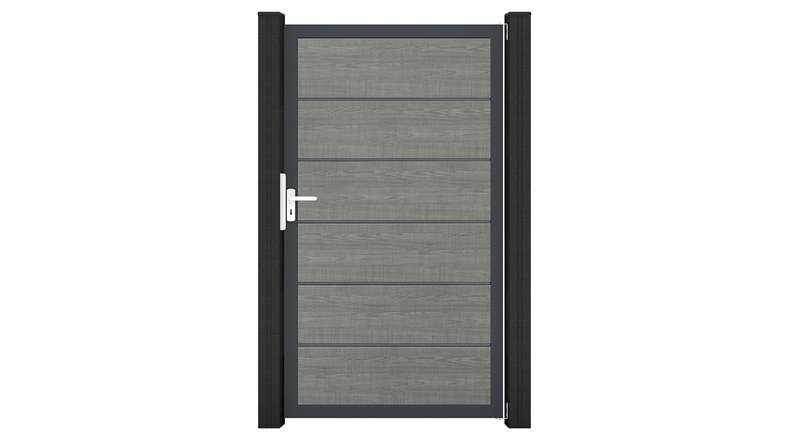 planeo Gardence Simply Premium - Cancello universale in PVC Grey Ash Cut con telaio in alluminio 100 x 180 cm