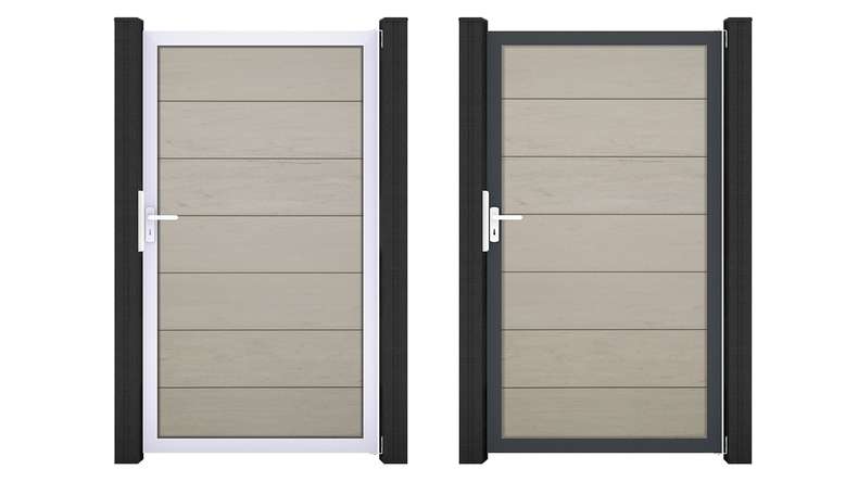 planeo Gardence Strong XL - Cancello universale BPC bicolore sabbia con telaio in alluminio 100 x 180 x 4 cm