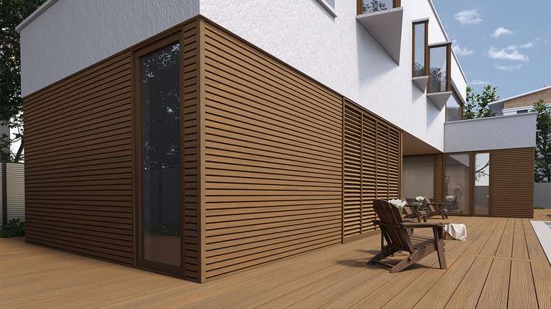 planeo LINEA Slim - Bardage de façade en WPC CoEx « Burma Teak » 2900 x 215 mm
