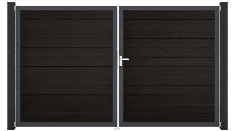 planeo Gardence Strong - Cancello BPC - a 2 ante, nero co-ex con telaio in alluminio 