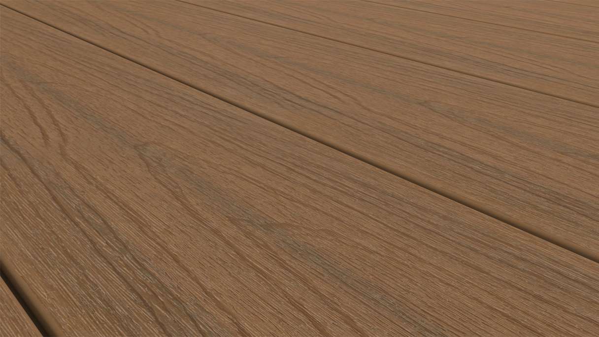 planeo MAXLine Nature - 3m WPC CoEx ummantelte XL Terrassendiele Verbundprofil leicht - Burma Teak strukturiert/glatt gebürstet