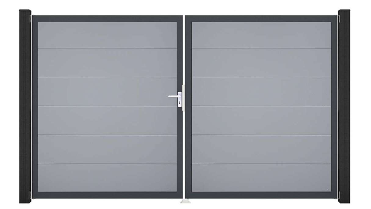 planeo Gardence Simply - PVC-Tor 2-flügelig Silbergrau mit Alurahmen