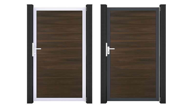 planeo Gardence Strong - Cancello universale BPC in noce co-ex con telaio in alluminio 100 x 180 cm
