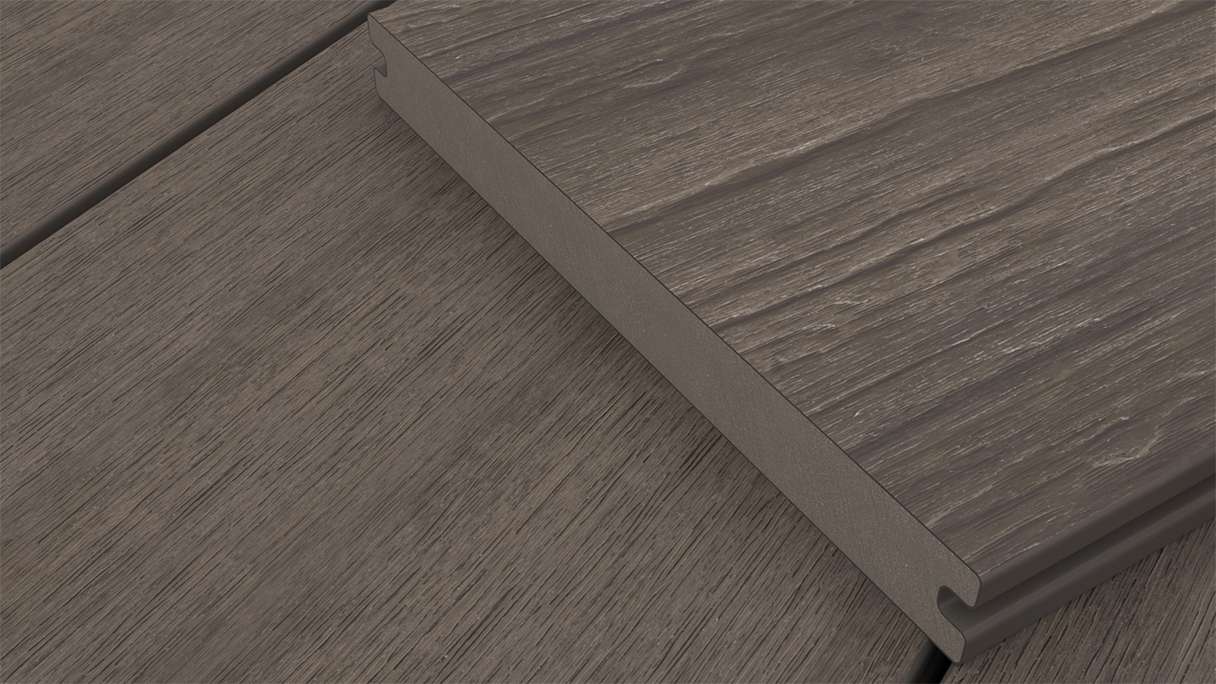 planeo MAXLine Antik - Planche de terrasse WPC CoEx gainée XL massif - brun foncé 3m rustique structuré/lisse brossé
