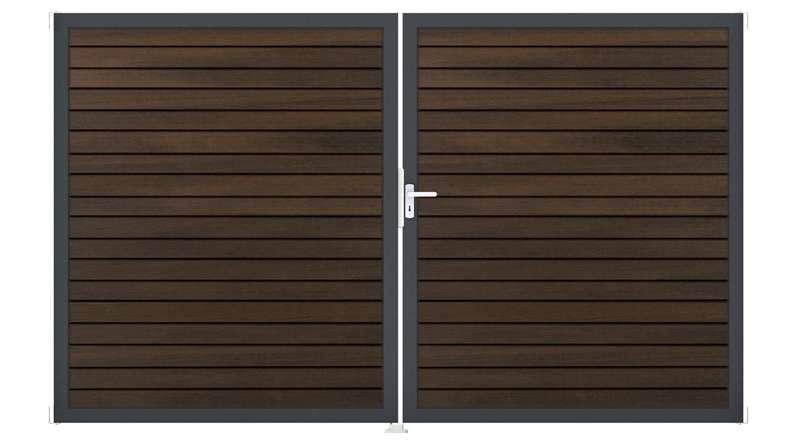 planeo Gardence Trendy - Cancello BPC a rombi - A due ante, in noce co-ex con telaio in alluminio