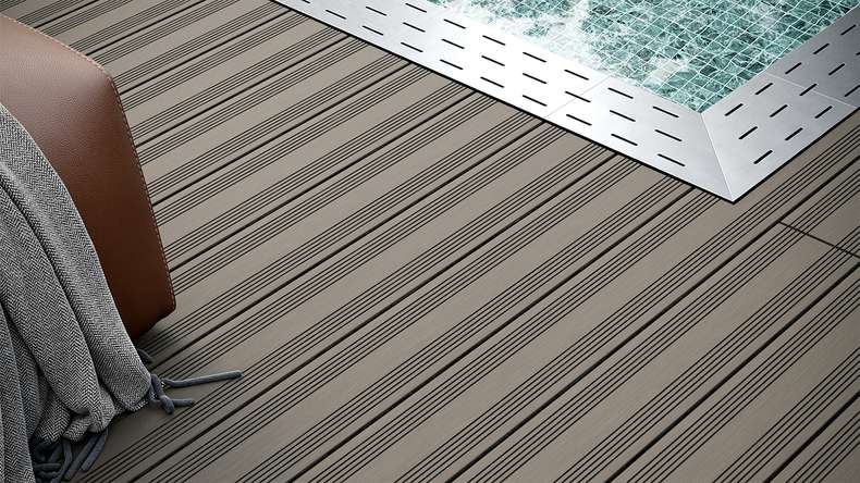 planeo SolidWood WPC-Terrasse Komplett-Set Massivdiele - Hellgrau französisch/strukturiert