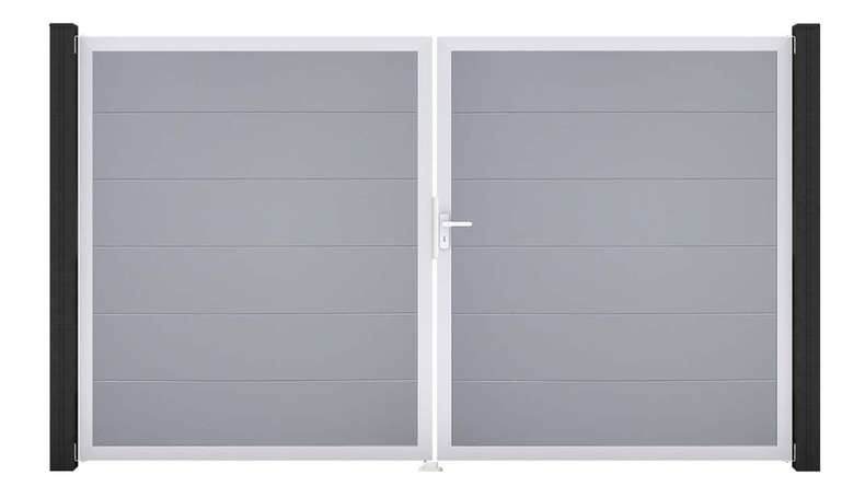 planeo Gardence Simply - PVC-Tor 2-flügelig Silbergrau mit Alurahmen