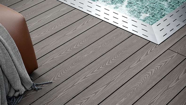planeo SolidWood WPC-Terrasse Komplett-Set Massivdiele - Hellgrau französisch/strukturiert