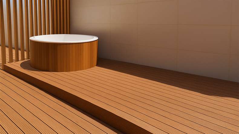 planeo decking in legno massello bambù chiaro liscio/scanalato - 1850 x 137 x 20 mm