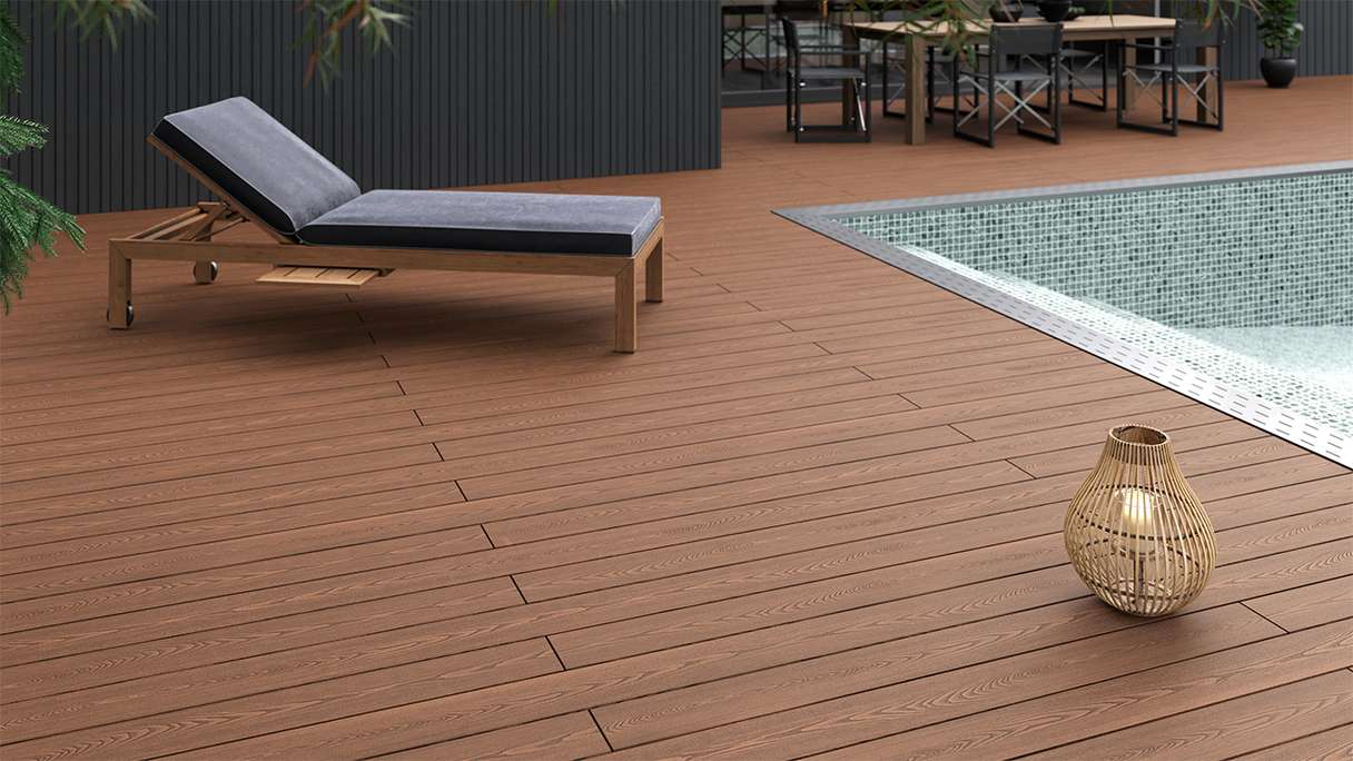 planeo SolidWood WPC-Terrasse Komplett-Set Massivdiele - Hellbraun französisch/strukturiert