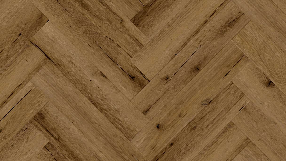 planeo Vinyle à clic rigide - chêne brun à chevrons | Isolation phonique intégrée (DF-KH-351-055)