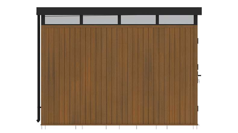 planeo WPC CoEx Flachdach Gartenhaus L - Burma Teak 300 x 292 x 226.5 cm