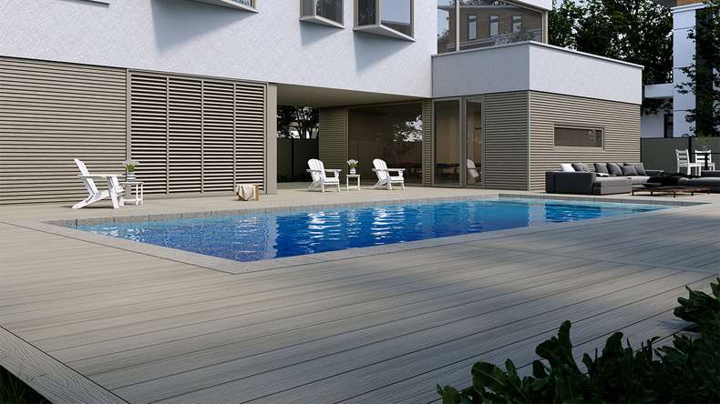 planeo MAXLine Nature - 3m WPC CoEx ummantelte XL Terrassendiele Verbundprofil leicht - Hellgrau strukturiert/glatt gebürstet
