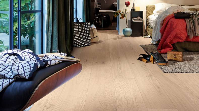 Sol en bois MEISTER Lindura HD 400 - 08937 Chêne animé blanc crème ultra-mat 2200 x 205 x 11 mm (500214-2200205-08937)