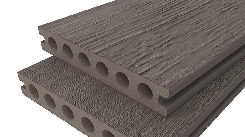 planeo ANTIKWoodline - Lame de terrasse en WPC CoEx, profilé composite léger - Gris foncé 3 m - aspect rustique/brossé lisse