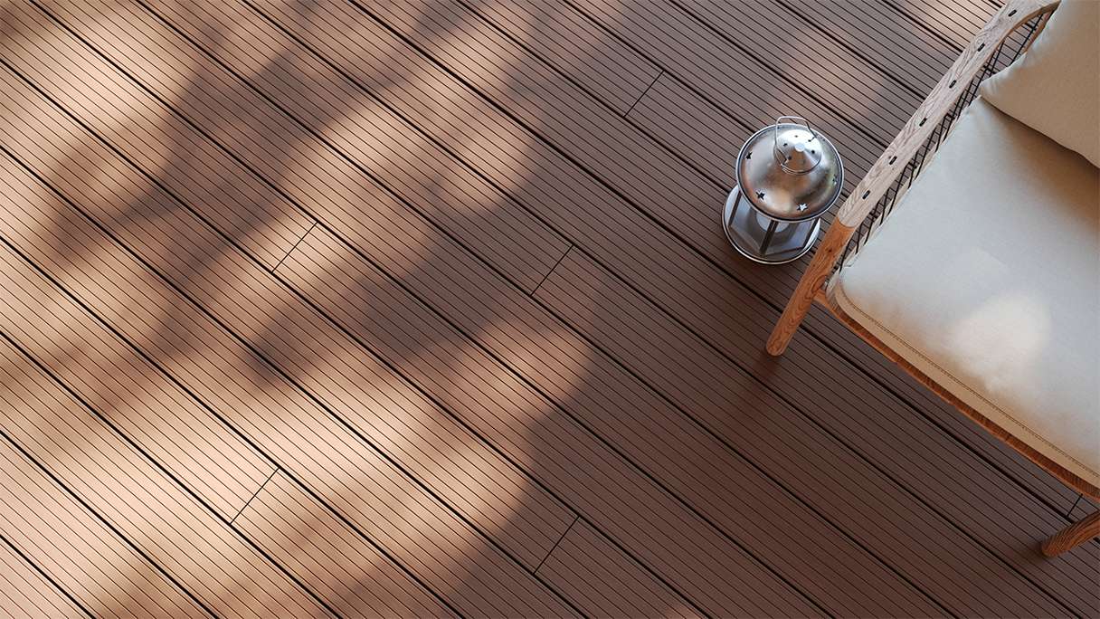 planeo LightWood WPC Lame de terrasse alvéolaire - brun clair 3m rainuré/cannelé