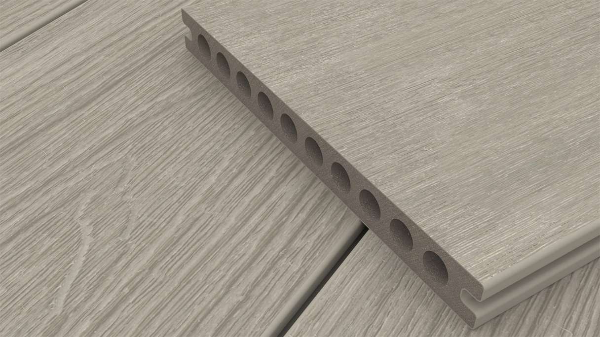 planeo MAXLine Nature - WPC CoEx lame de terrasse XL gainée chambre creuse - gris clair 3m structuré/lisse brossé