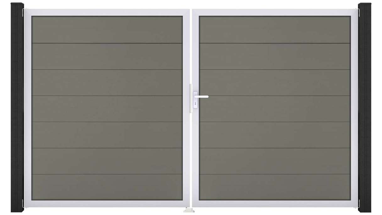 planeo Gardence Strong XL - Cancello BPC - A due ante, grigio con telaio in alluminio