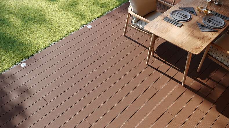 planeo LineWood WPC Pannello per decking solido - marrone chiaro scanalato/scanalato
