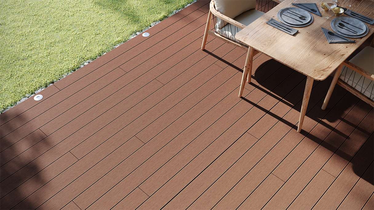 planeo LineWood WPC Pannello per decking solido - marrone chiaro 3m scanalato/scanalato