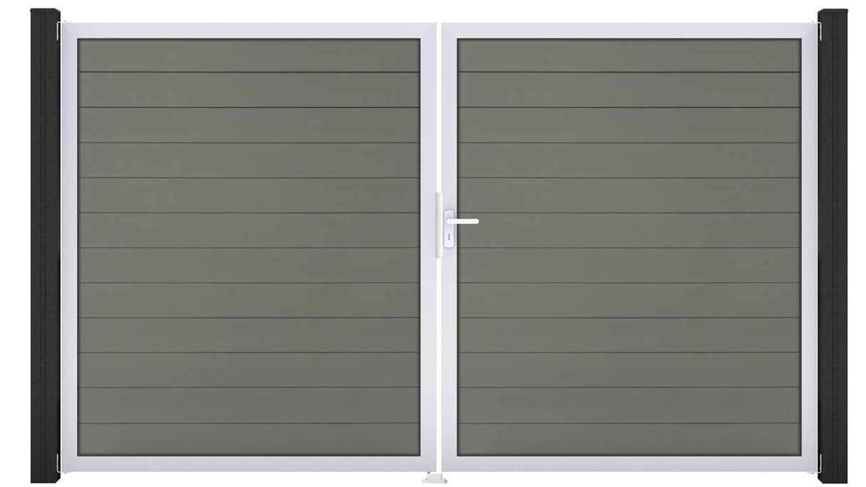 planeo Gardence Strong - Portail BPC - À deux vantaux, gris, avec cadre en aluminium
