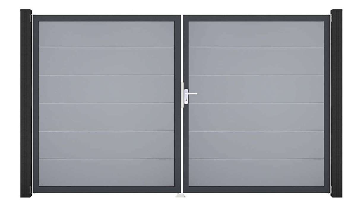 planeo Gardence Simply - PVC-Tor - DIN Rechts 2-flügelig Silbergrau mit Anthrazit-Alurahmen