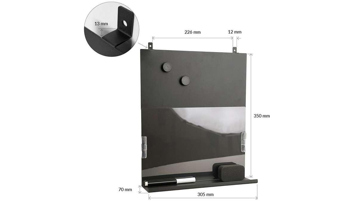 lavagna magnetica planeo con ripiano - nero incl. 2 magneti