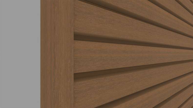 planeo LINEA Wide - Bardage de façade en WPC CoEx « Burma Teak » 2900 x 181 mm