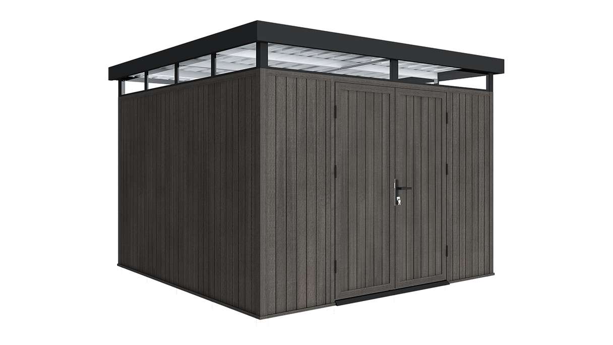planeo WPC CoEx Flachdach Gartenhaus L - Dunkelgrau 300 x 292 x 226.5 cm