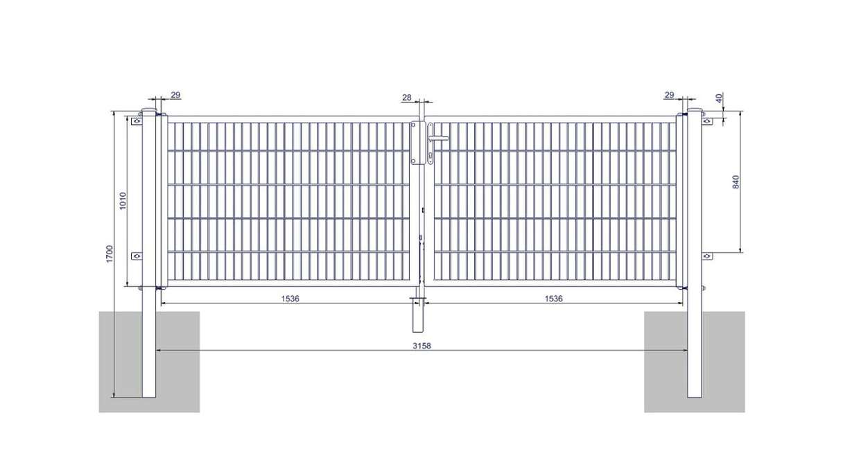 planeo Universaltor medium 2-flg. Feuerverzinkt H 1000 x B 3158 mm inkl. Torpfosten