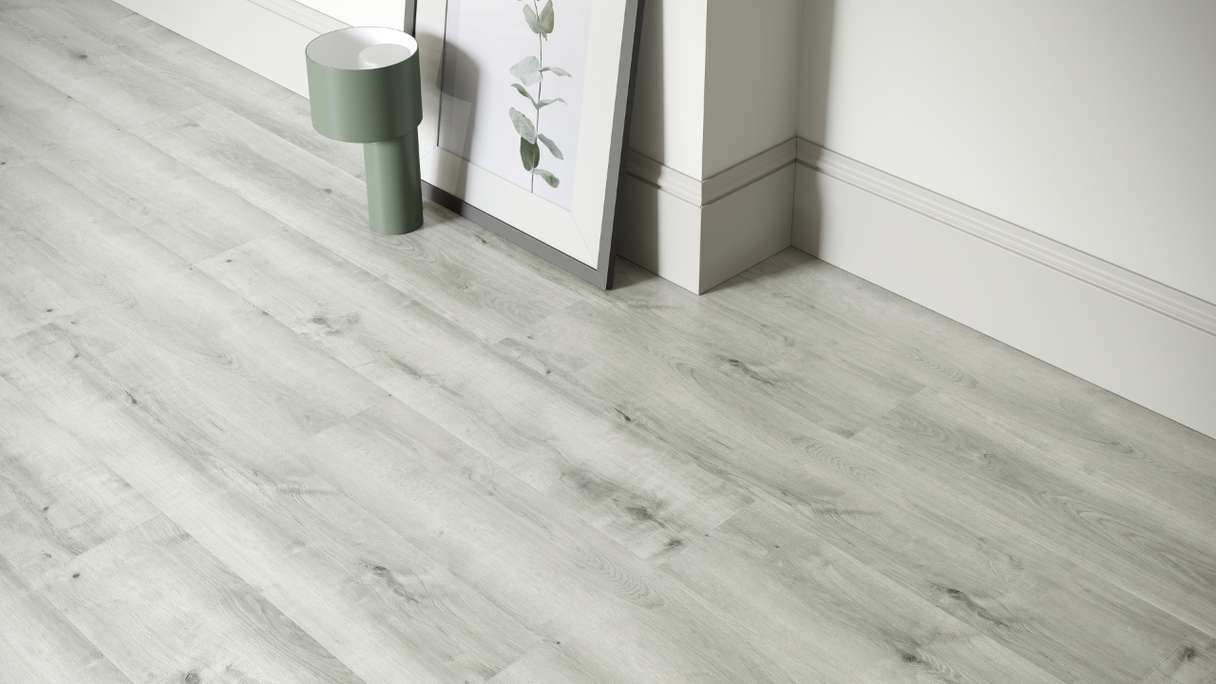 planeo Rigido Vinile ad incastro - SolutionX 2in1 Oak Light Grey | Isolamento acustico integrato (ECF-0076)